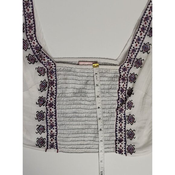 Band of Gypsies White Embroidered Boho Smocked Crop Top Size Small - Picture 3 of 8